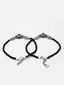 Set Of 2 Silver-Plated Elephant Shaped Black & Blue Beaded Evil Eye Anklets