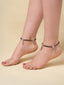 Set Of 2 Oxidized Silver-Plated Beaded Anklets