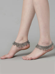 Set Of 2 Silver-Plated Oxidised Anklets