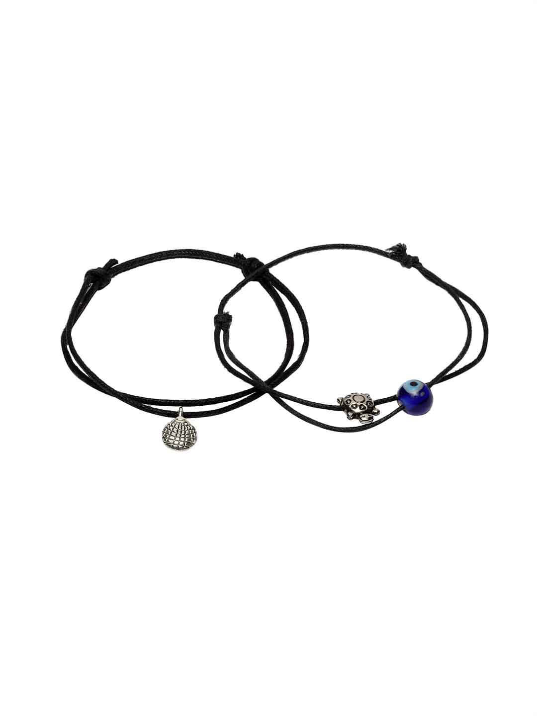 Set Of 2 Silver-Toned & Blue Western Anklets