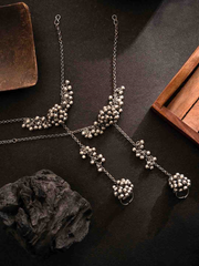 Silver-Plated Beaded Ghungroo Toe Ring Oxidized Anklets
