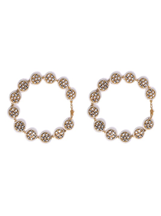 Pack Of 2 Gold-Plated Kundan Studded Anklets