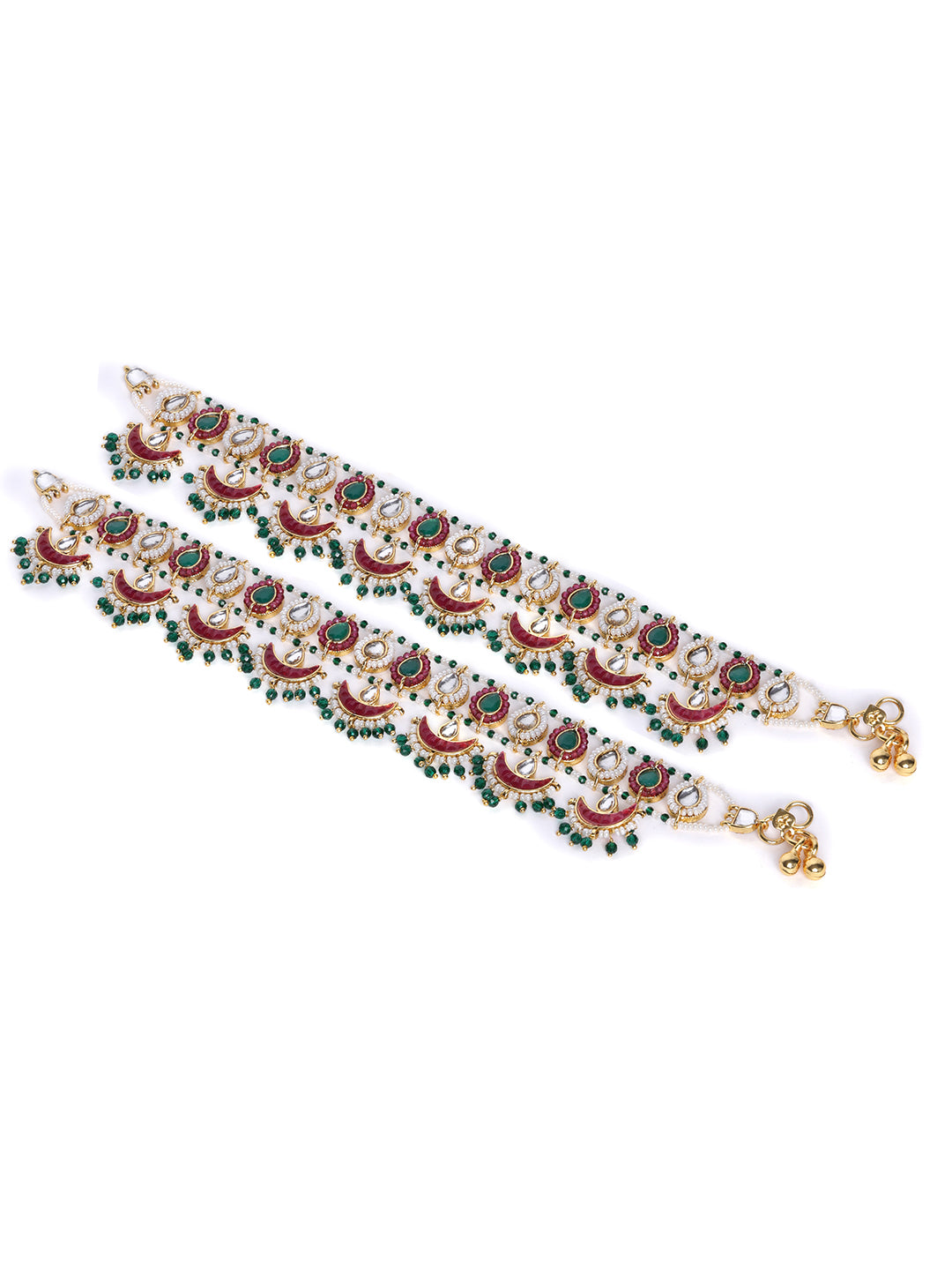 Pack Of 2 Gold-Plated Kundan Studded Anklets