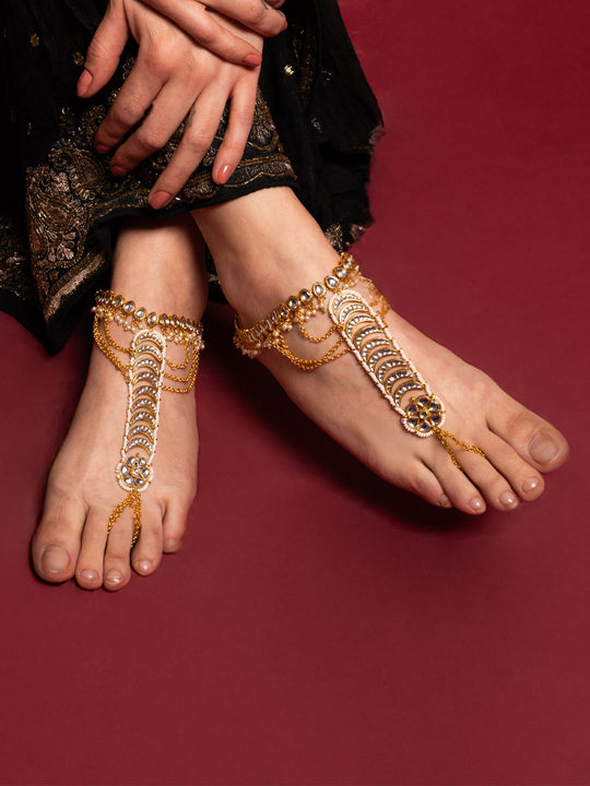 Gold-Plated Kundan Studded Kundan Anklet
