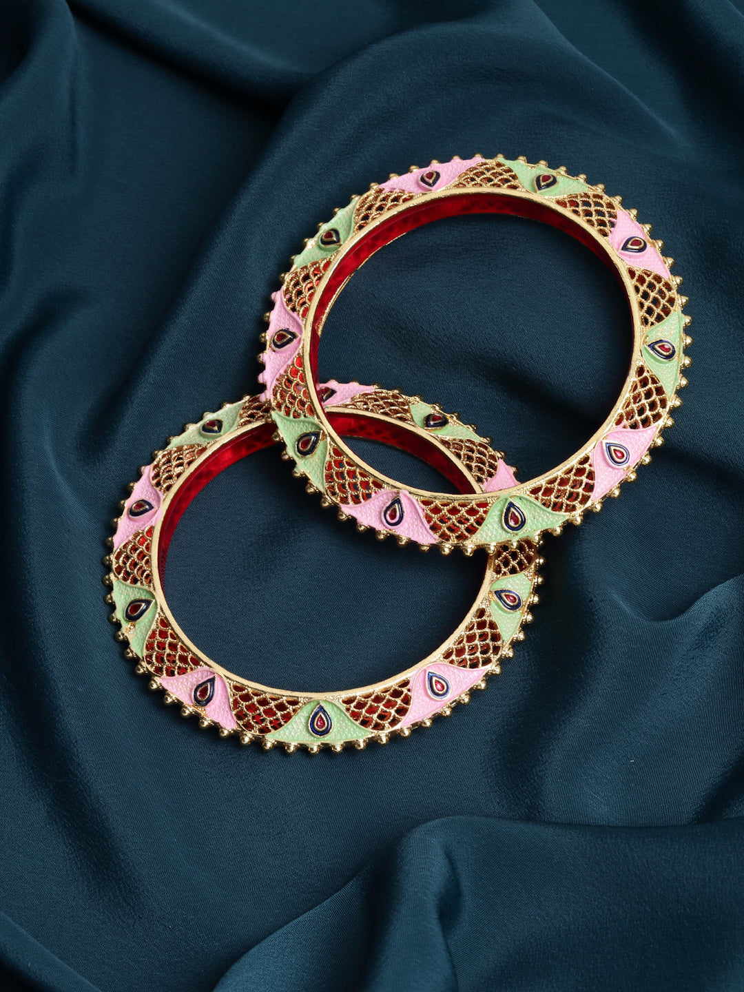 Women Set Of 2 Multicoloured Gold-Plated Meenakari Bangles