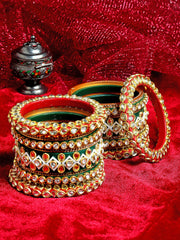 Set Of 16 Gold-Plated Stone Studded Bangles Chuda Set