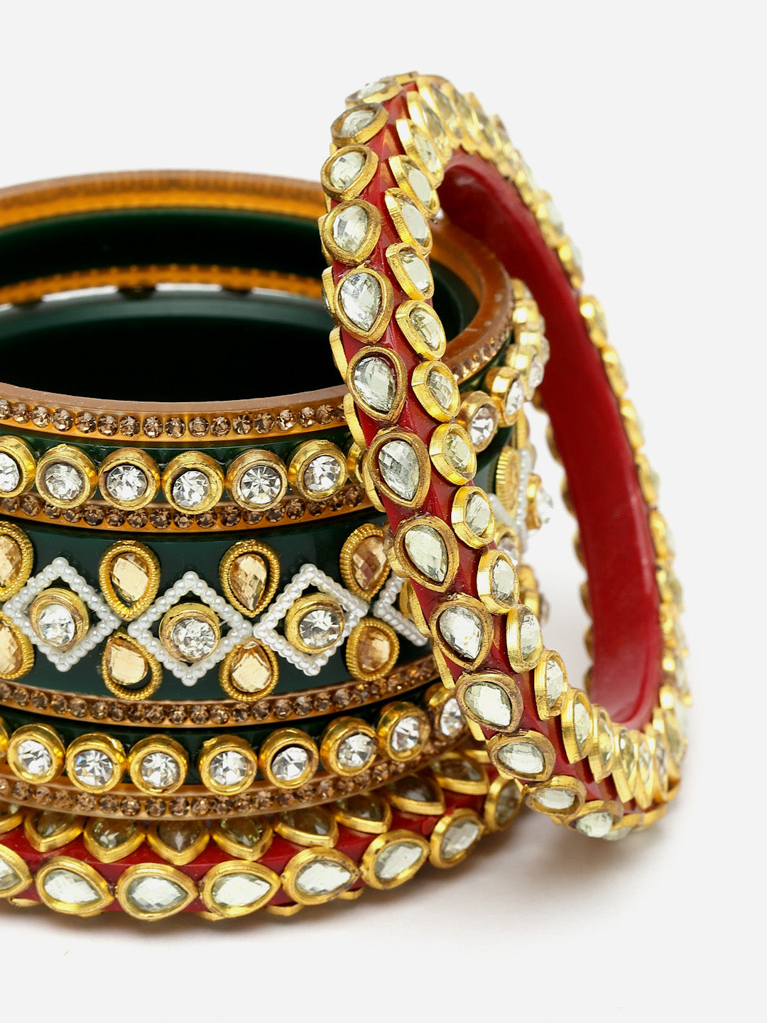 Set Of 16 Gold-Plated Stone Studded Bangles Chuda Set