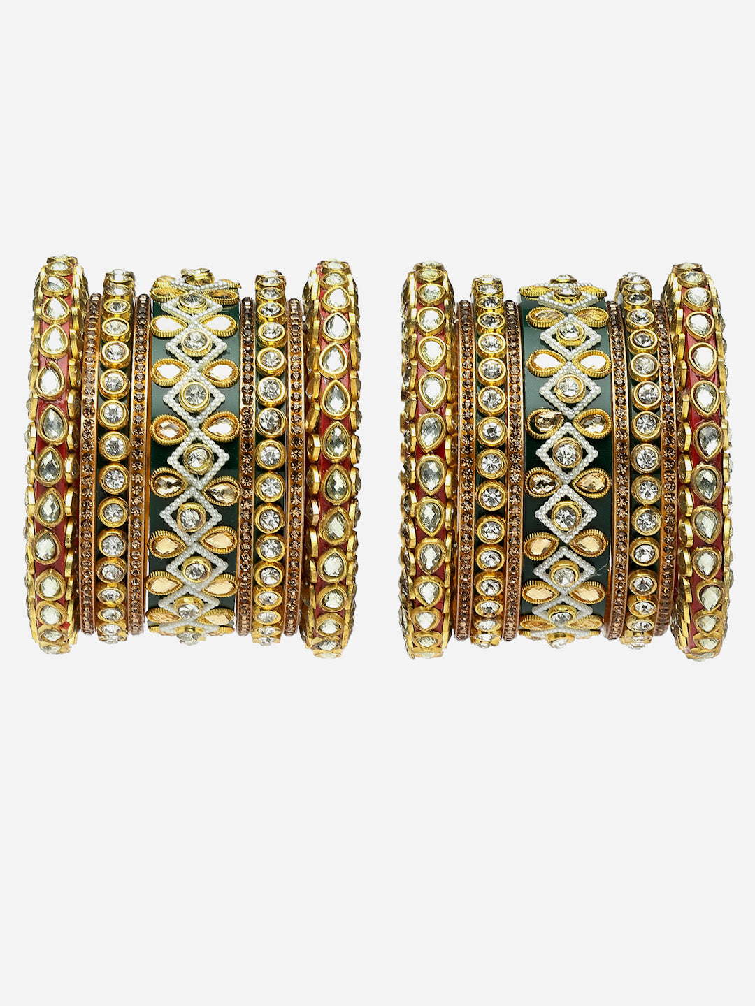 Set Of 16 Gold-Plated Stone Studded Bangles Chuda Set