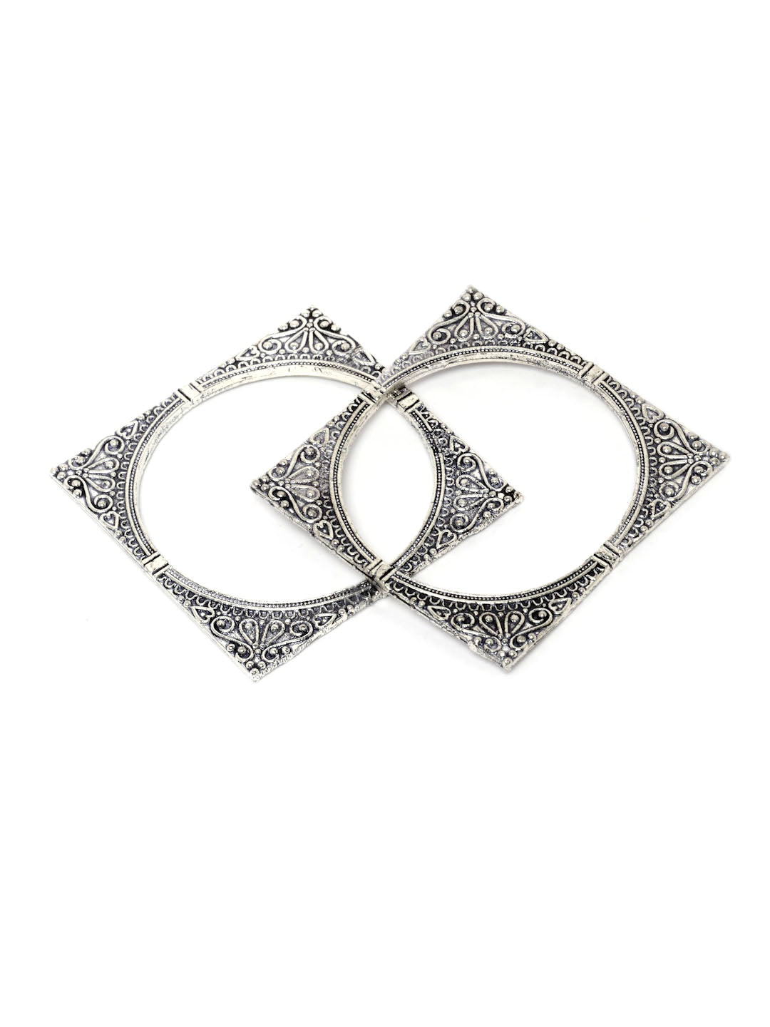 Set Of 2 Oxidized Silver-Toned Square Shaped Bangles