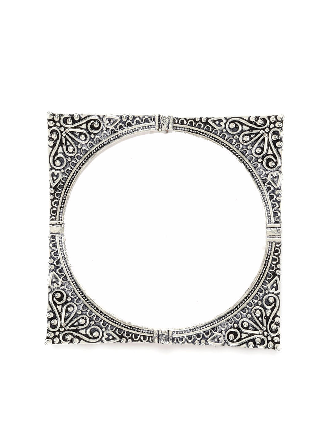 Set Of 2 Oxidized Silver-Toned Square Shaped Bangles