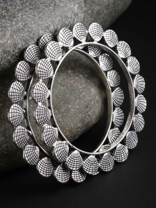 Women Set Of 2 Oxidised Silver-Toned Bangles