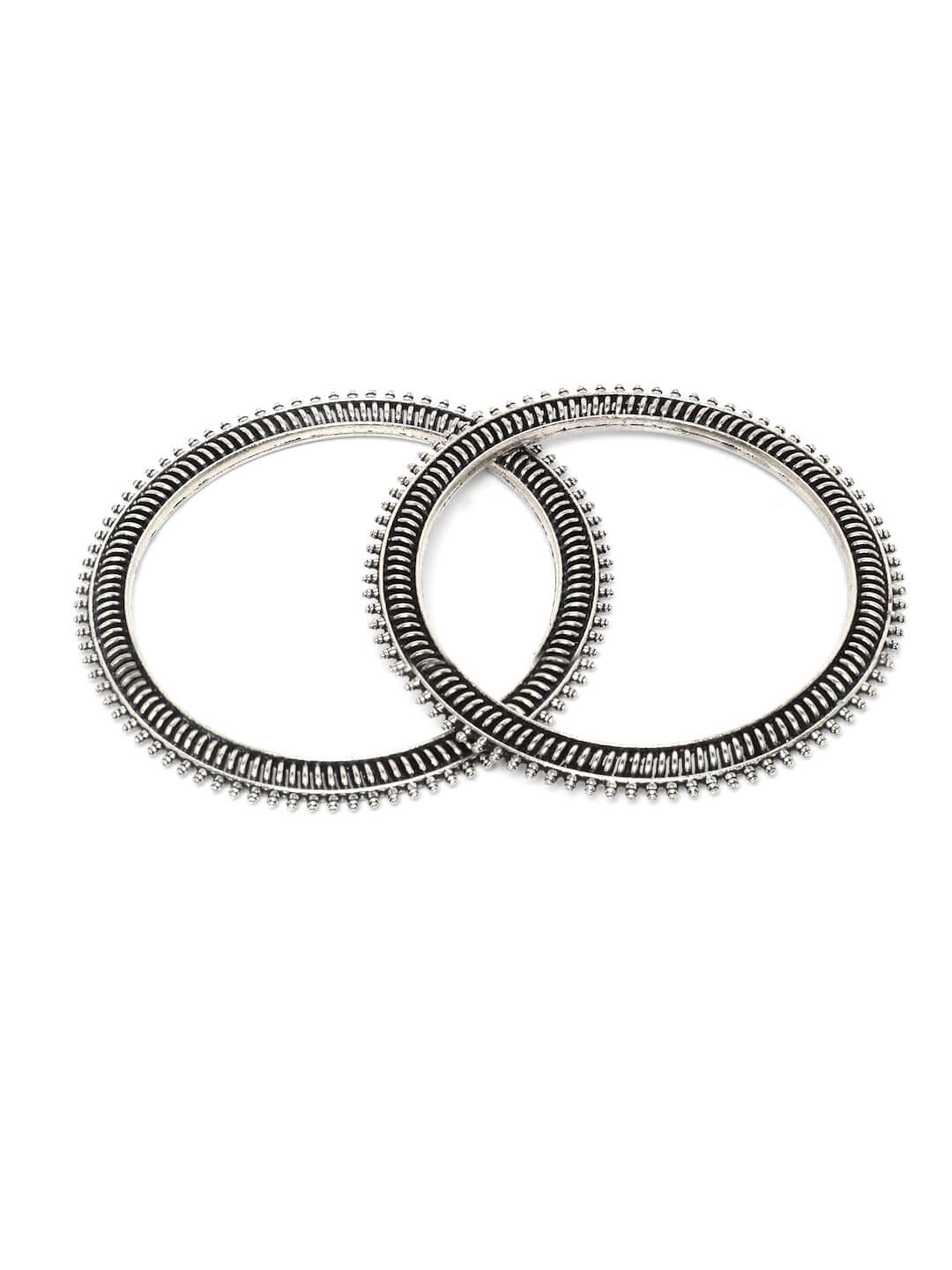 Set of 2 Silver-Toned Textured German Silver Bangles