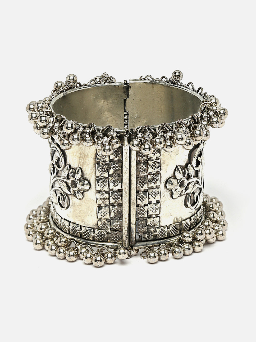 Oxidised Silver-Plated Floral Kada Bangle