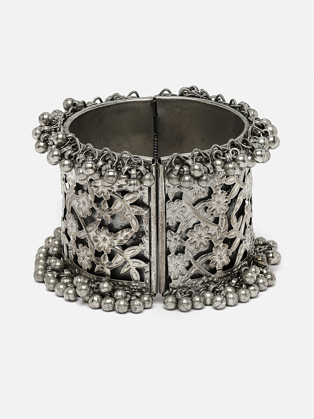 Oxidised Silver-Plated Floral Kada Bangle