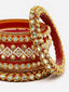 Set Of 18 Gold-Plated Red Studded & Pearl-Beaded Bangles