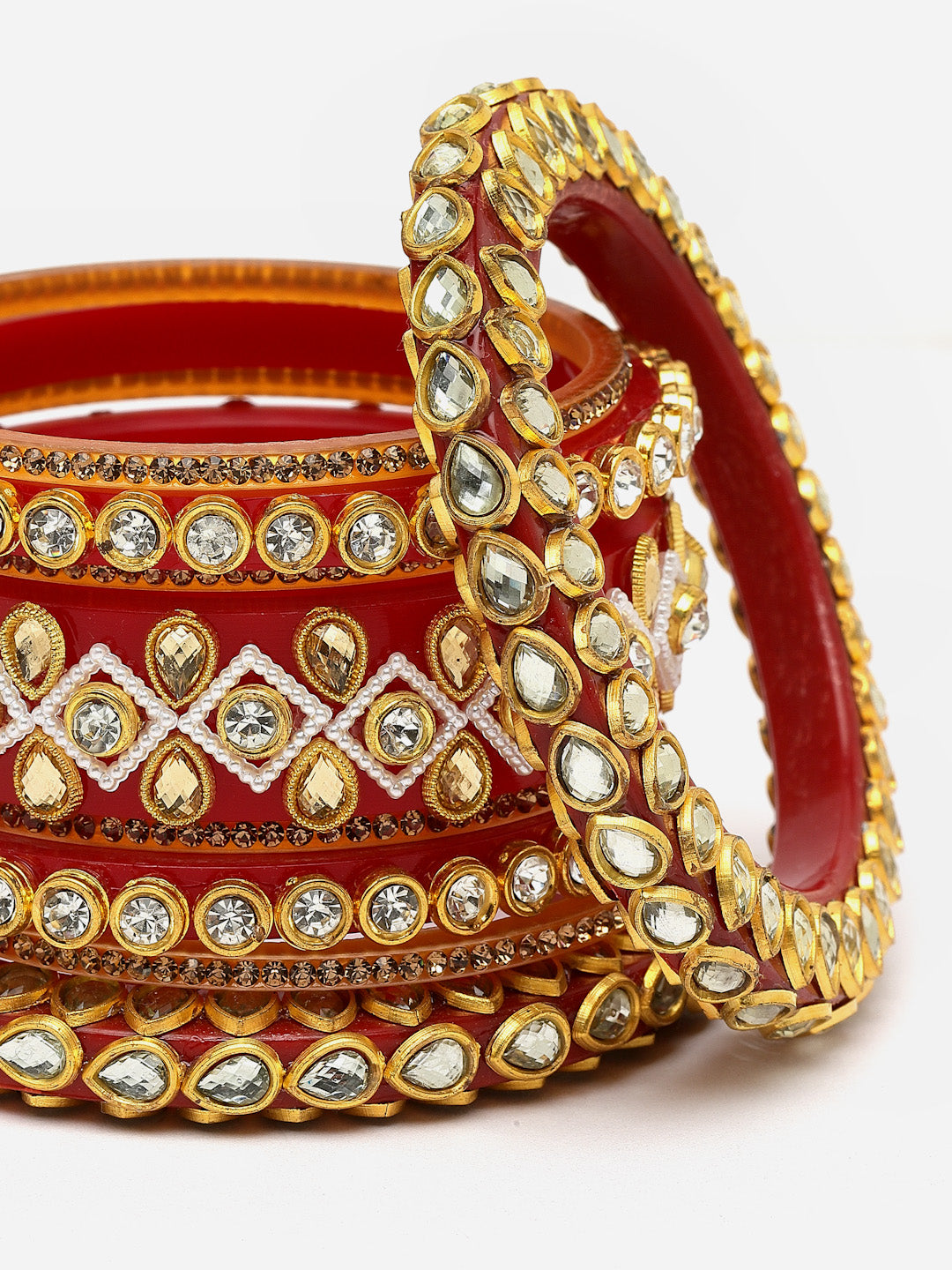 Set Of 16 Gold-Plated Stone Studded Bangles Chuda Set