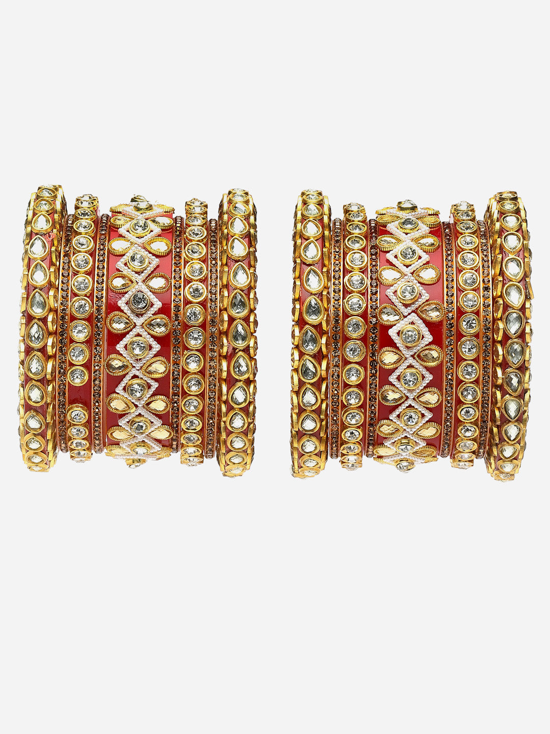 Set Of 16 Gold-Plated Stone Studded Bangles Chuda Set