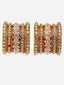 Set Of 18 Gold-Plated Red Studded & Pearl-Beaded Bangles