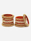 Set Of 18 Gold-Plated Red Studded & Pearl-Beaded Bangles