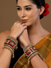 Set Of 22 Gold-Plated Stone-Studded & Beaded Bangles Chuda Set