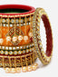 Set Of 18 Gold-Plated Stone-Studded & Pearls-Beaded Bangles