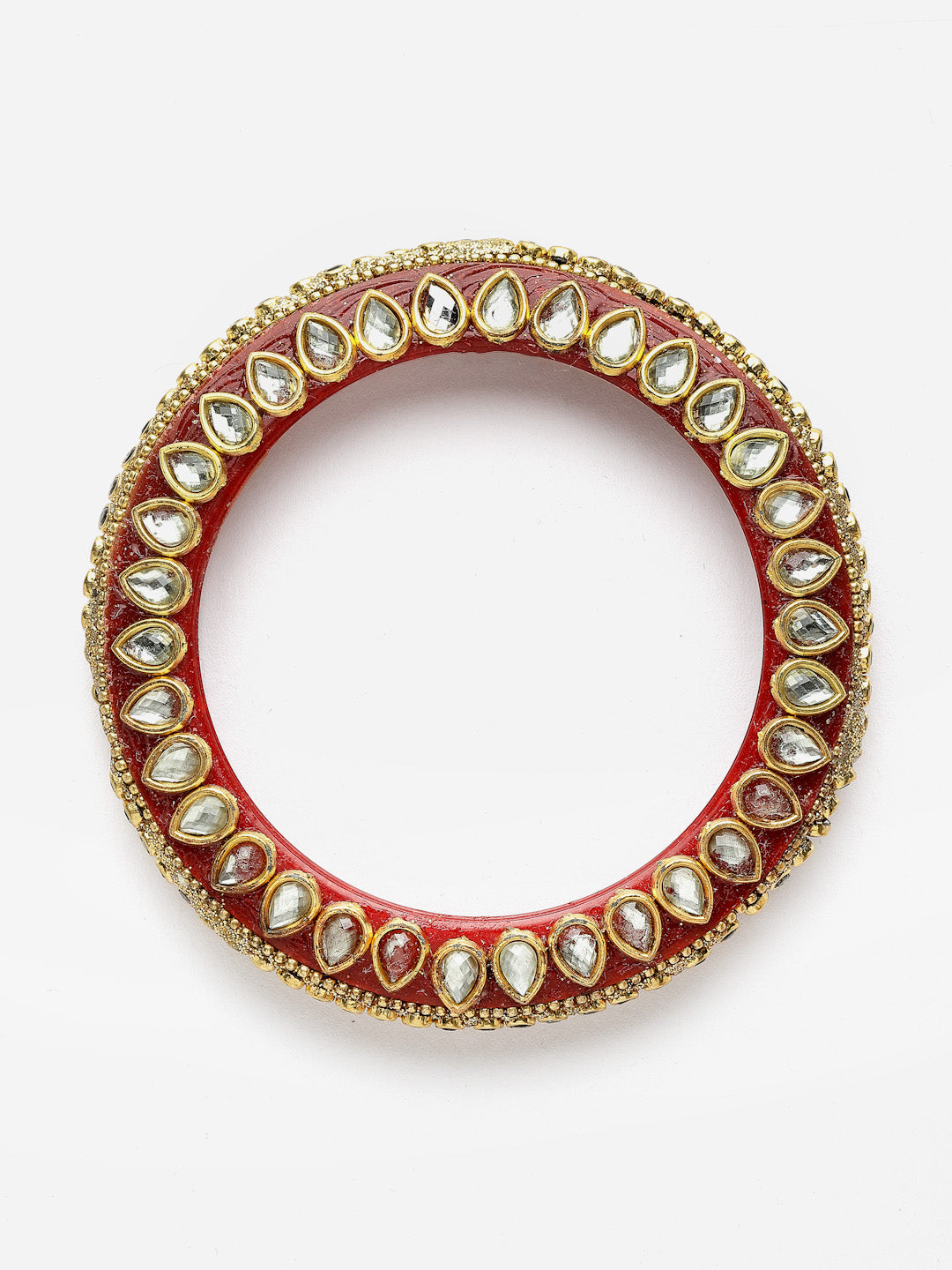 Set Of 18 Gold-Plated Stones Studded & Pearls Beaded Bangles
