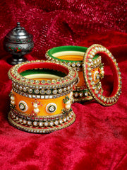 Set of 14 Gold-Plated Artificial Stone Studded Bangles