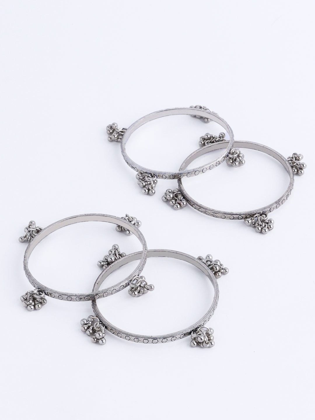 Set Of 4 Silver-Plated Jhumka Detail Bangles