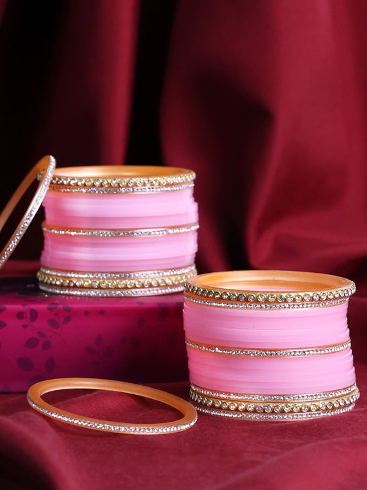 Set Of 2 Gold-Plated Stone-Studded Bangles