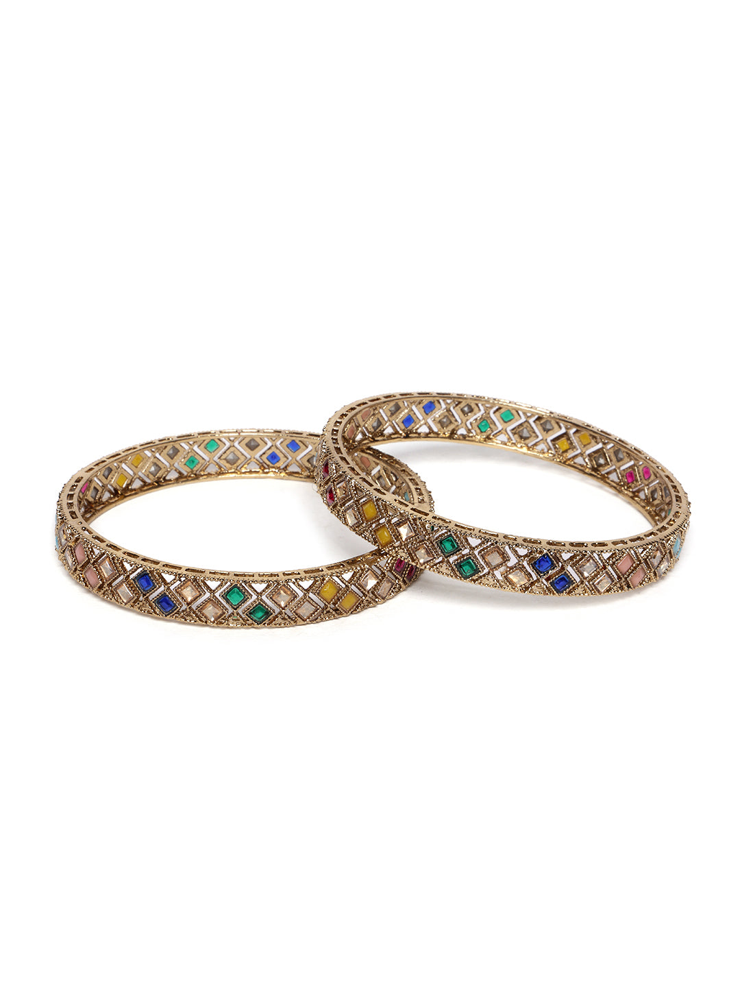 Set Of 2 Gold-Plated Stones-Studded Bangles