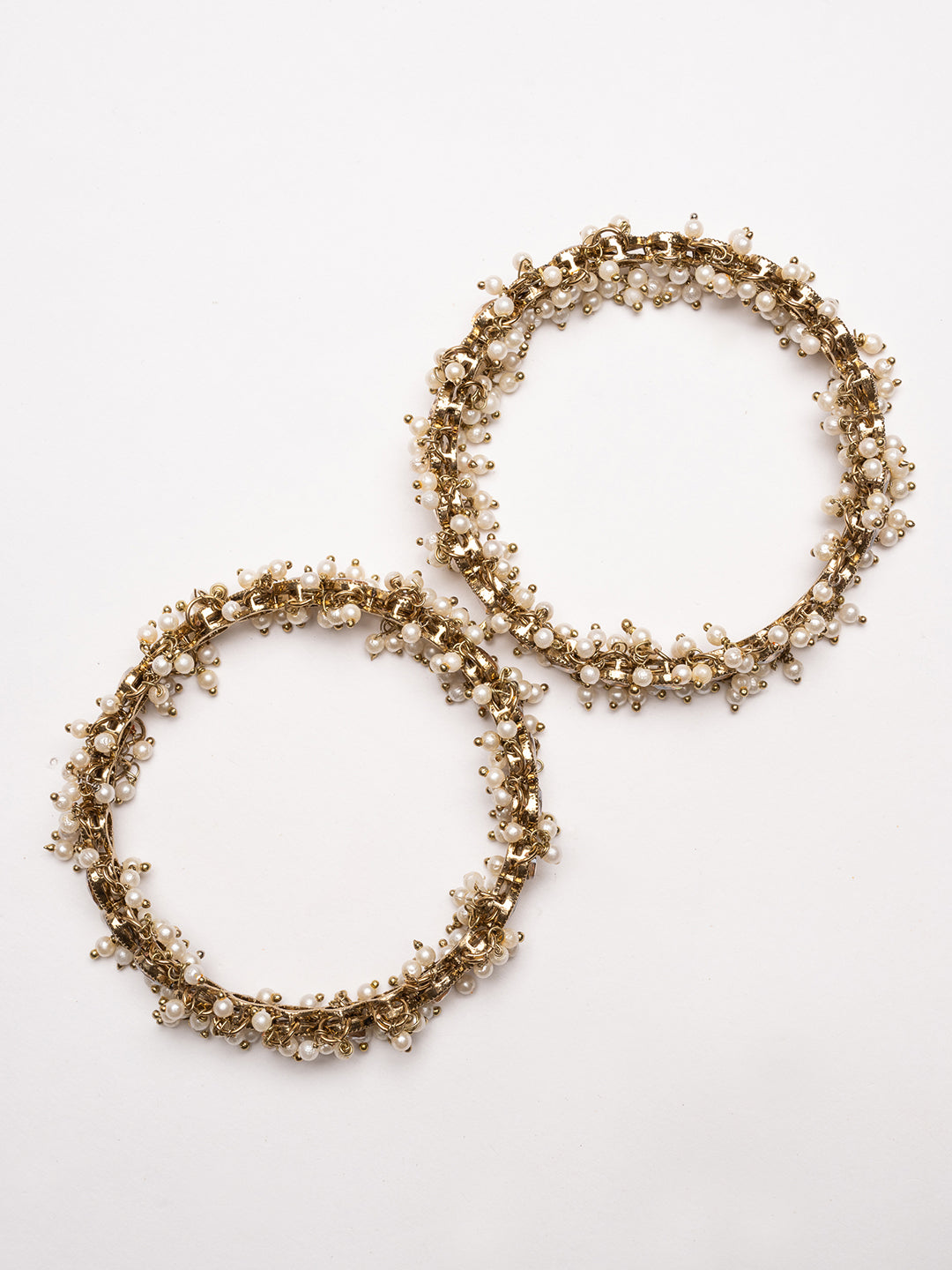 Set of 2 Gold-Plated American Diamond Stone Studded & Beaded Bangles