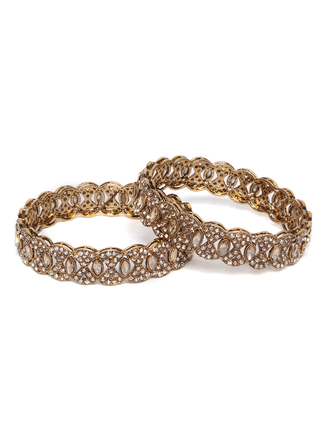 Set Of 2 Gold-Plated Stones-Studded Bangles