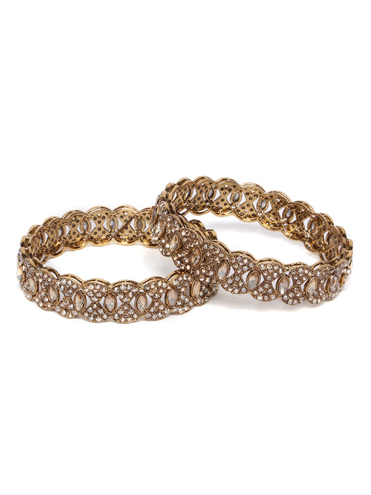 Set Of 2 Gold-Plated Stones-Studded Bangles