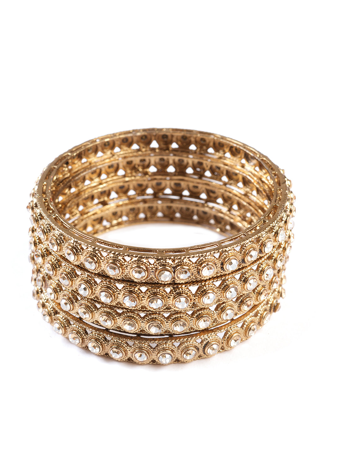 Gold-Plated American Diamond Stone-Studded & Beaded Finger Ring