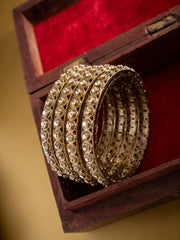 Gold-Plated American Diamond Stone-Studded & Beaded Finger Ring