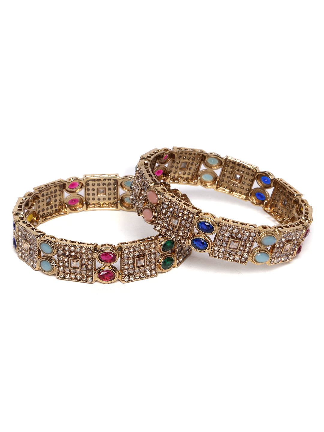 Set Of 2 Gold-Plated American Diamond Stone Studded Bangles