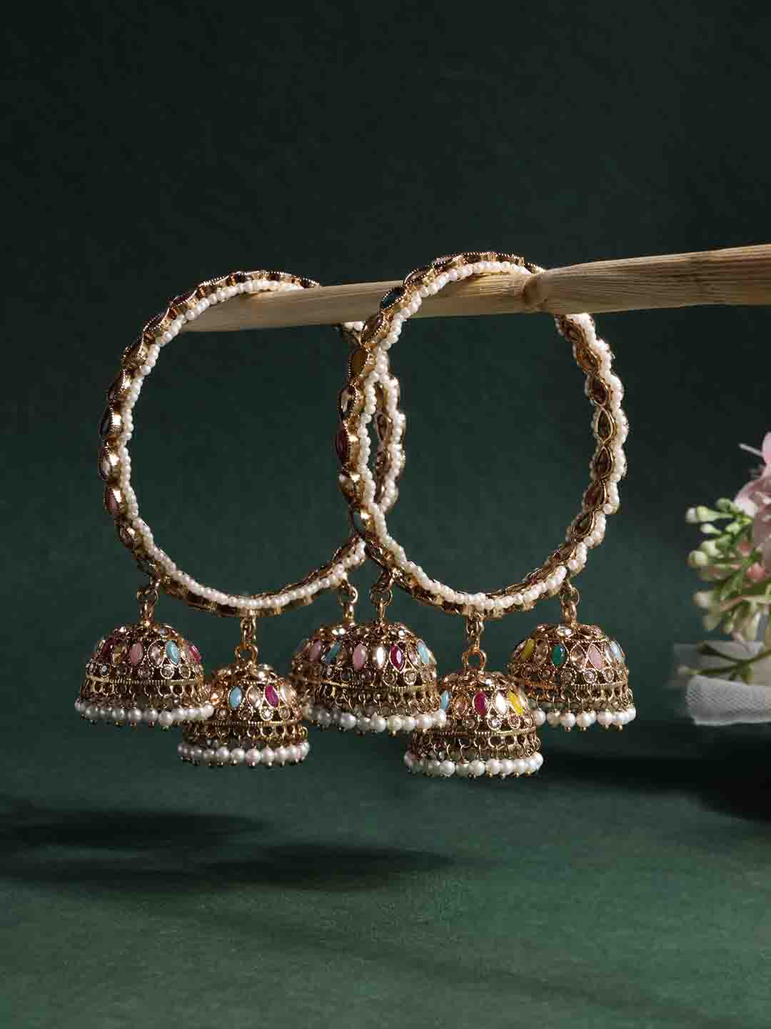 Set Of 2 Gold-Plated Stone Studded Latkan Style Bangles