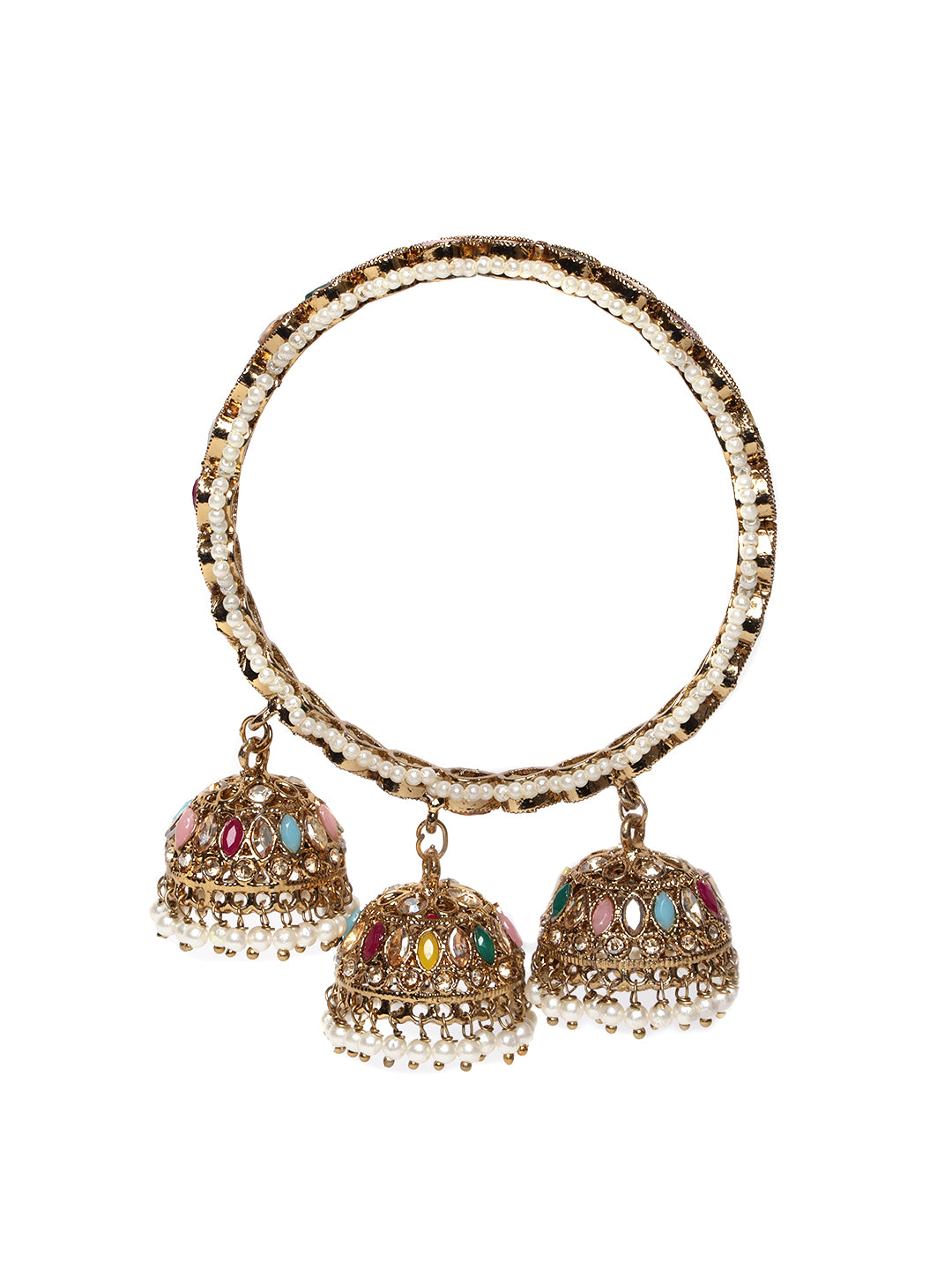 Set Of 2 Gold-Plated Stone Studded Latkan Style Bangles