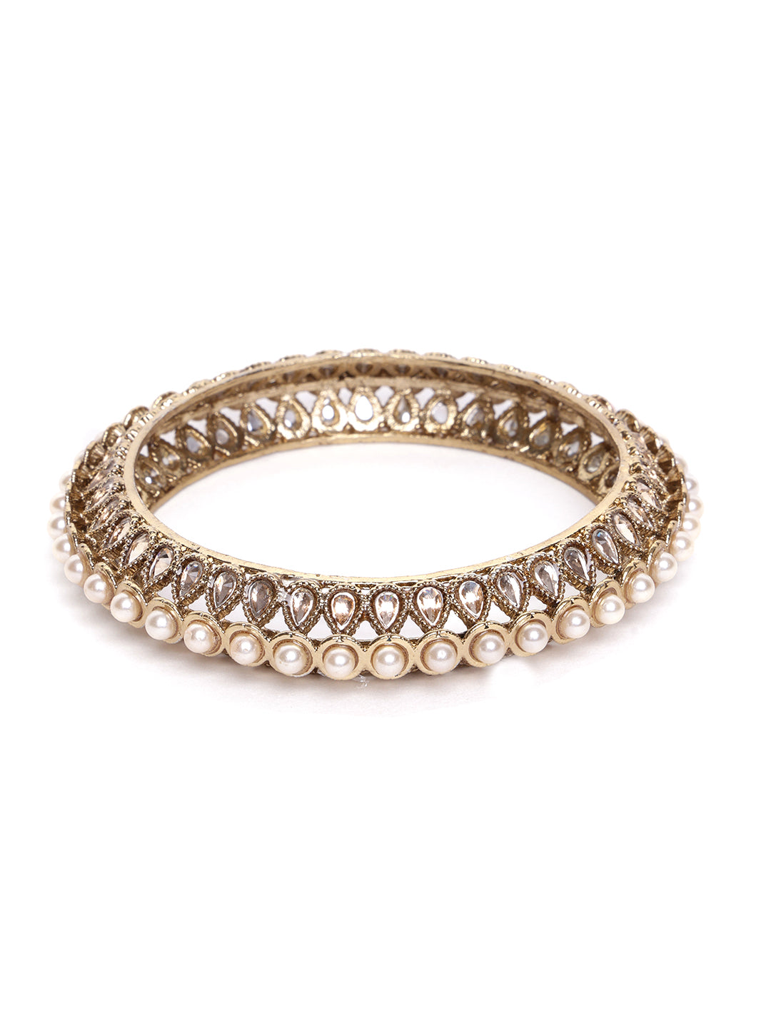 Set Of 2 Gold-Plated American Diamond-Studded & Beaded Bangles