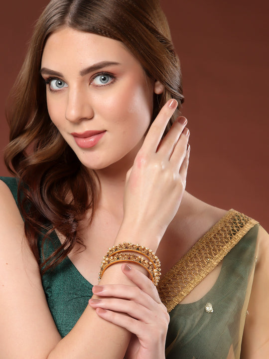 PANASH- Set Of 2 24 CT Gold-Plated Antique Bangles