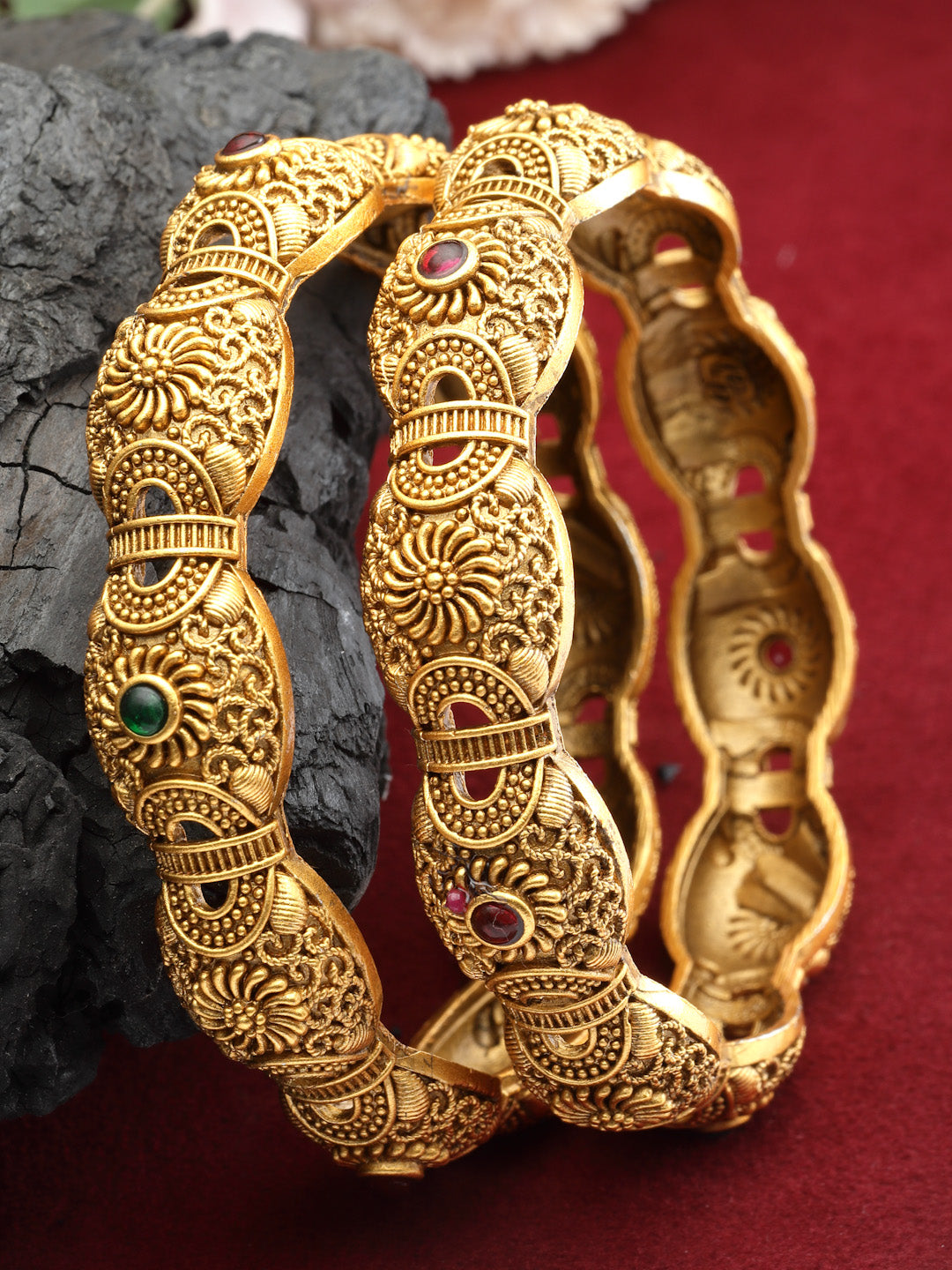 PANASH- Set Of 2 24 CT Gold-Plated Handcrafted Antique Bangles