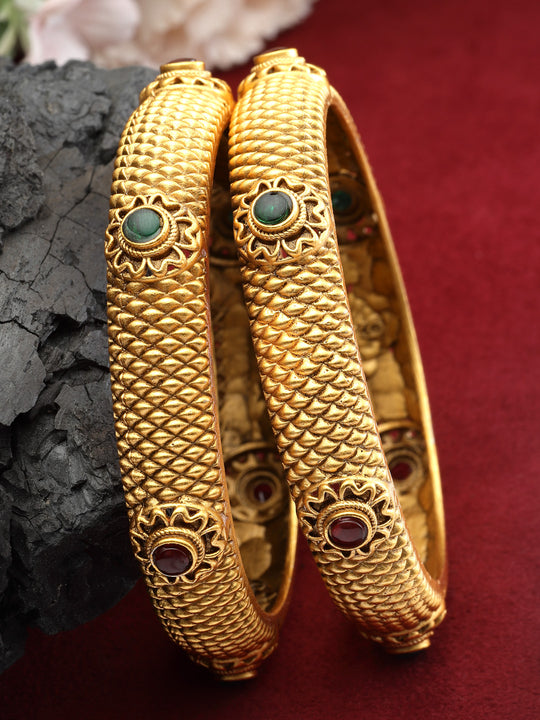 Set Of 2 24 CT Gold-Plated Antique Bangles