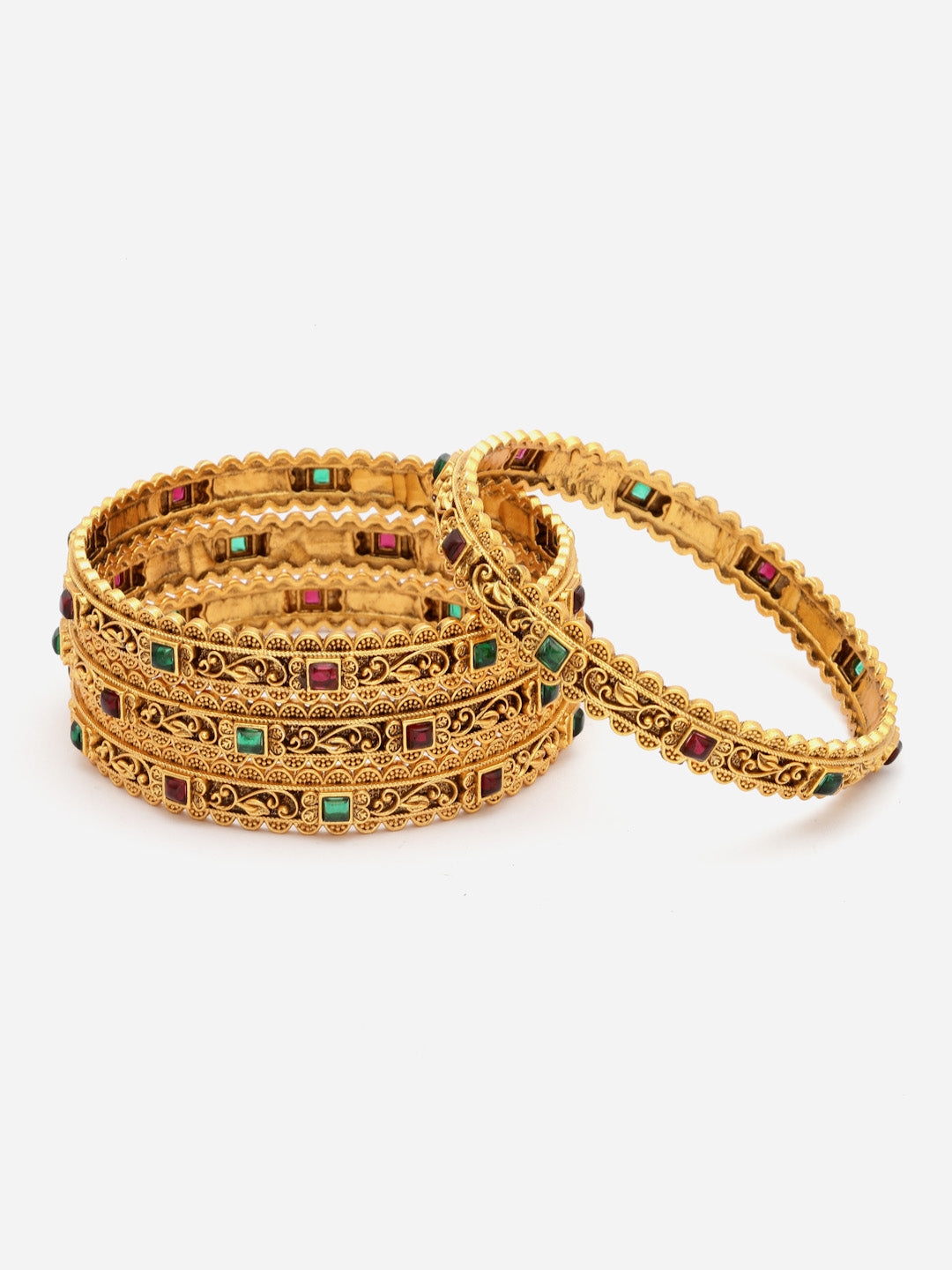 Set Of 4 24 CT Gold-Plated Antique Bangles