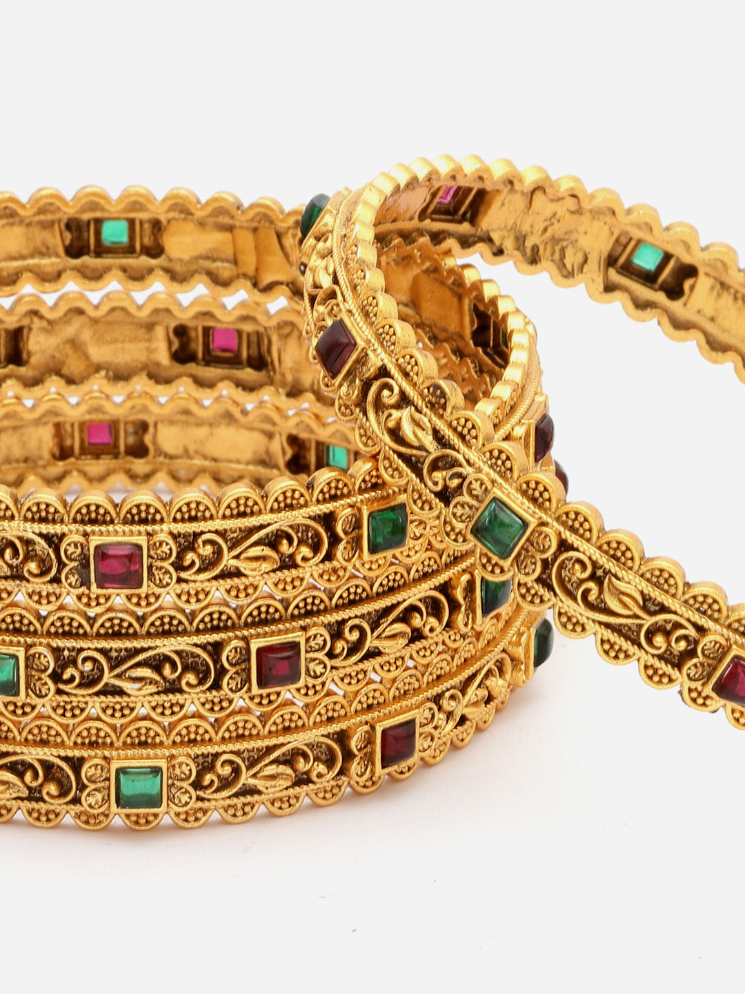 Set Of 4 24 CT Gold-Plated Antique Bangles