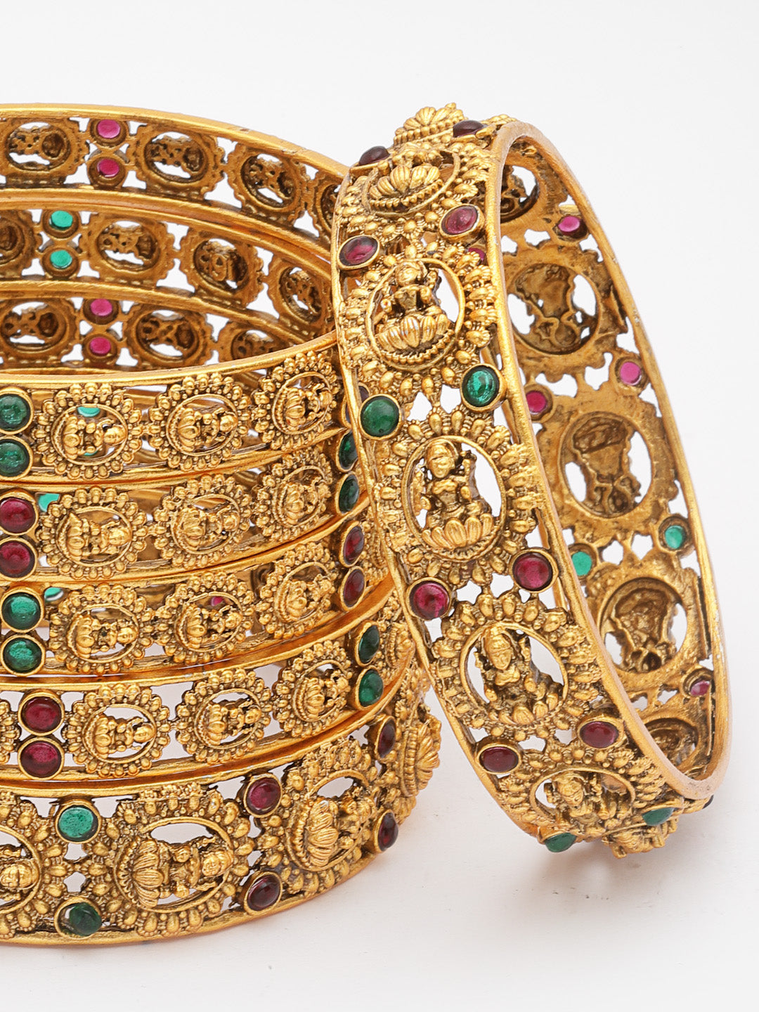 PANASH- Set Of 6 24 CT Gold-Plated Handcrafted Antique Bangles