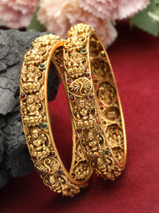 Set Of 2 24 CT Gold-Plated AD-Studded Antique Bangles