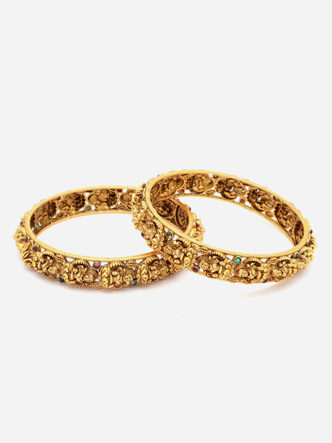 Set Of 2 24 CT Gold-Plated AD-Studded Antique Bangles