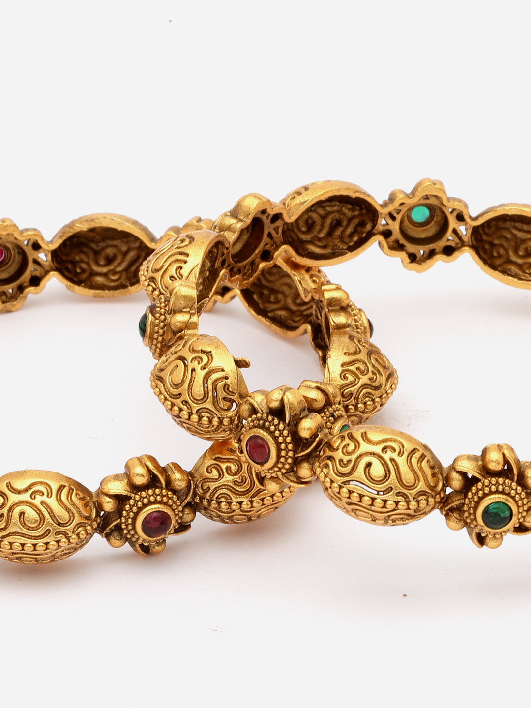 Set Of 2 24 CT Gold-Plated Handcrafted Antique Bangles
