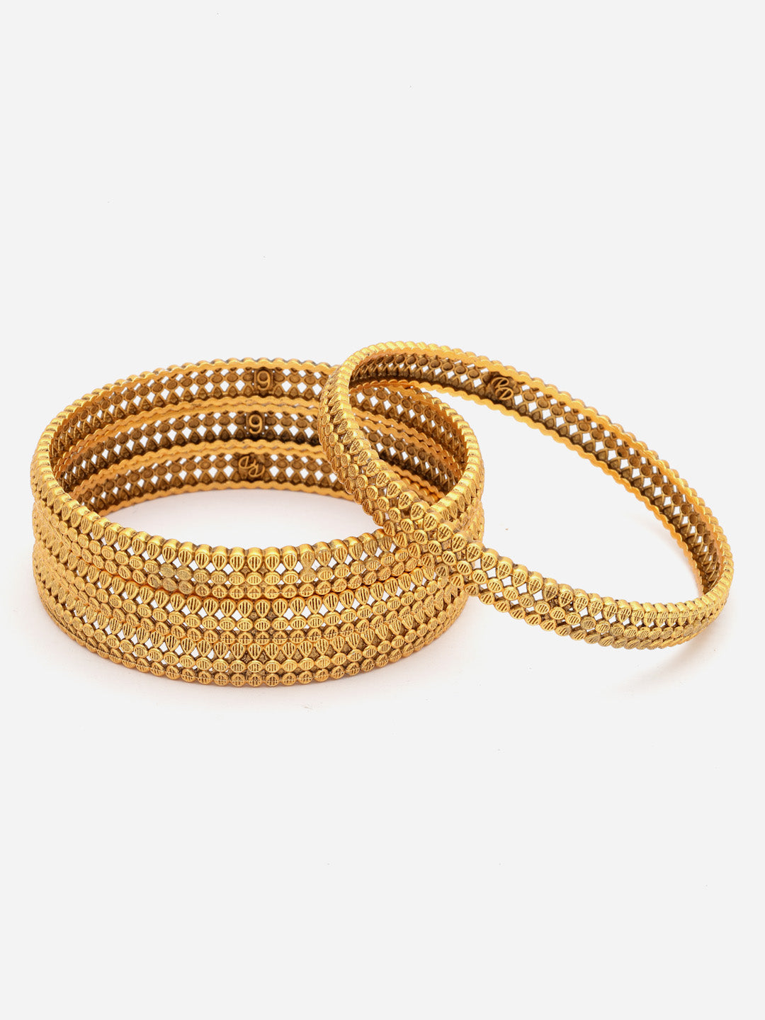 Set Of 4 24 CT Gold-Plated Antique Bangles