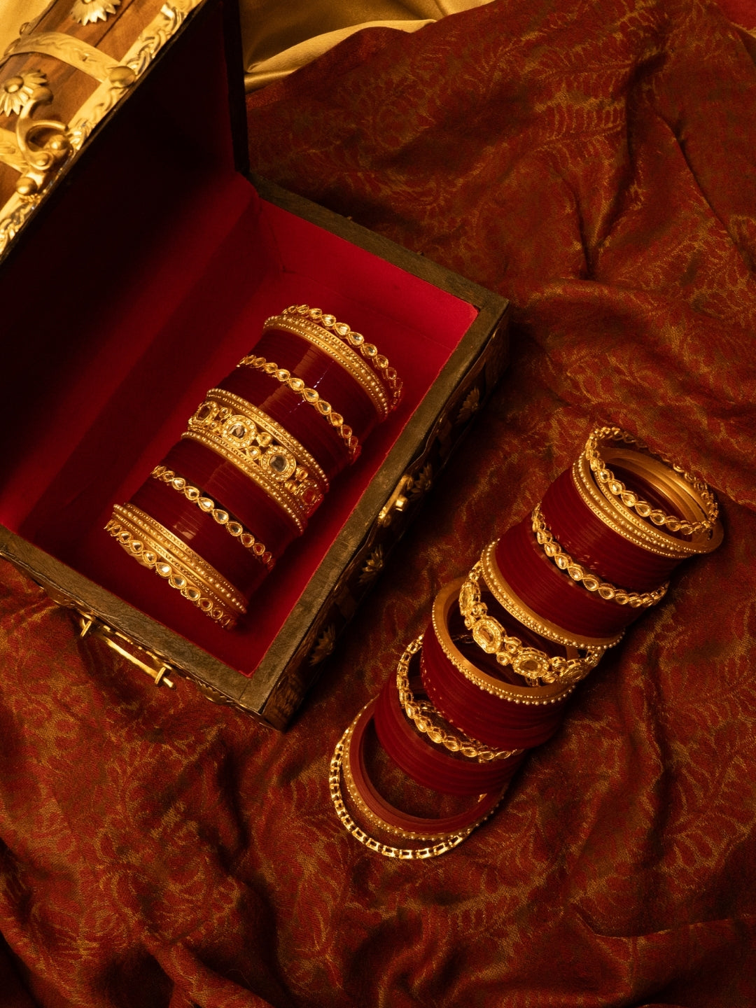 Set Of 75 Gold-Plated Artificial Stone Studded Bangles